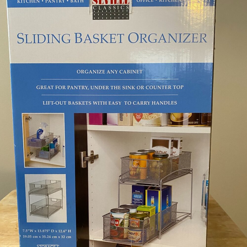 Seville Sliding Basket Organizer/2-Tier Mesh Storage Cabinet w/Sliding Basket
